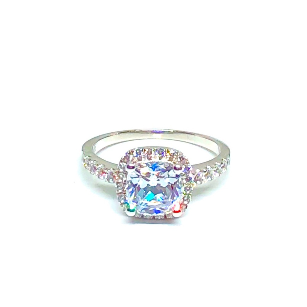 14K White Gold Halo 3Ct. Cushion Cut  Cubic Zirconia Engagement Ring